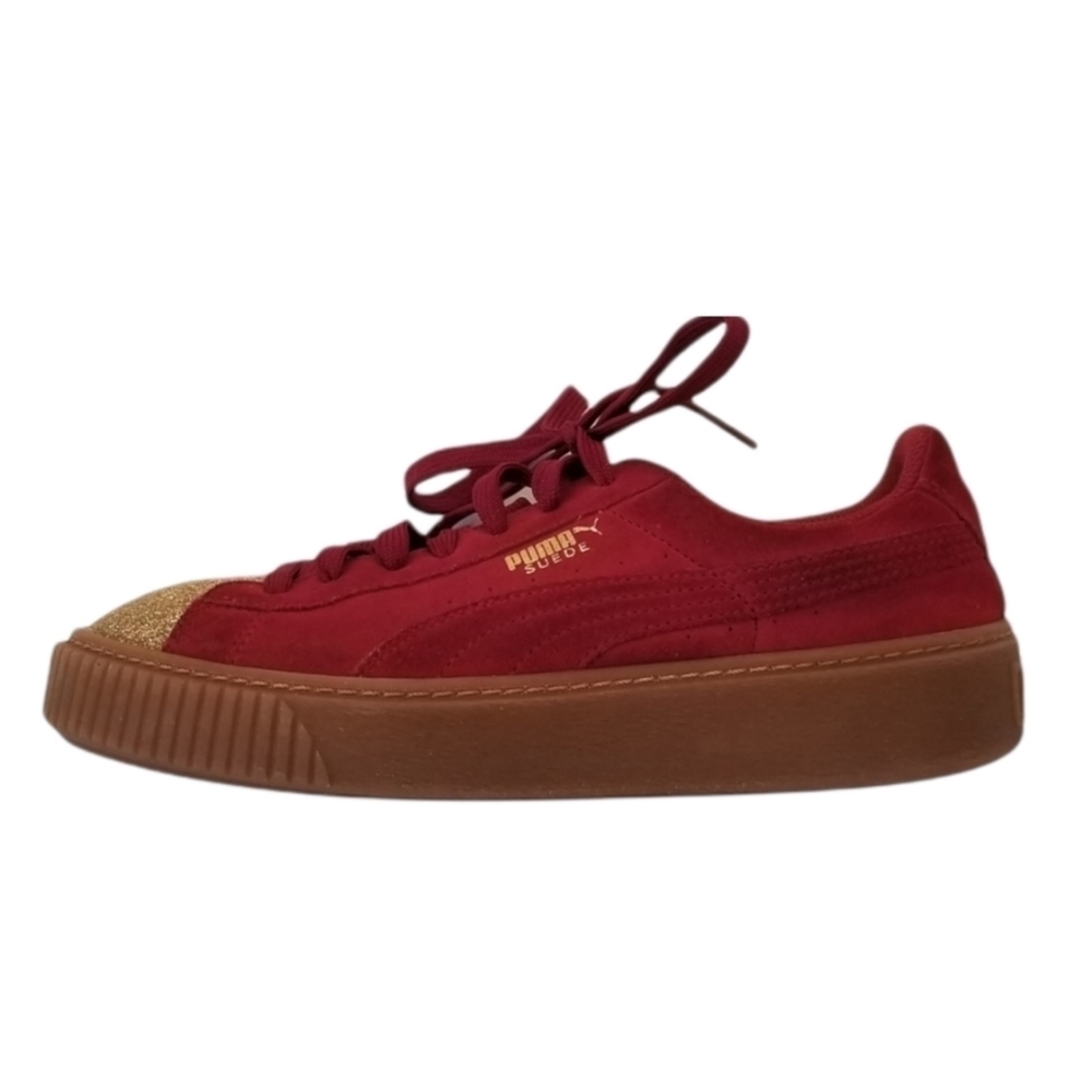 Puma Women's Suede Platform Crushed Gem Gold Glitter Sneakers Shoes US Size 6.5C
